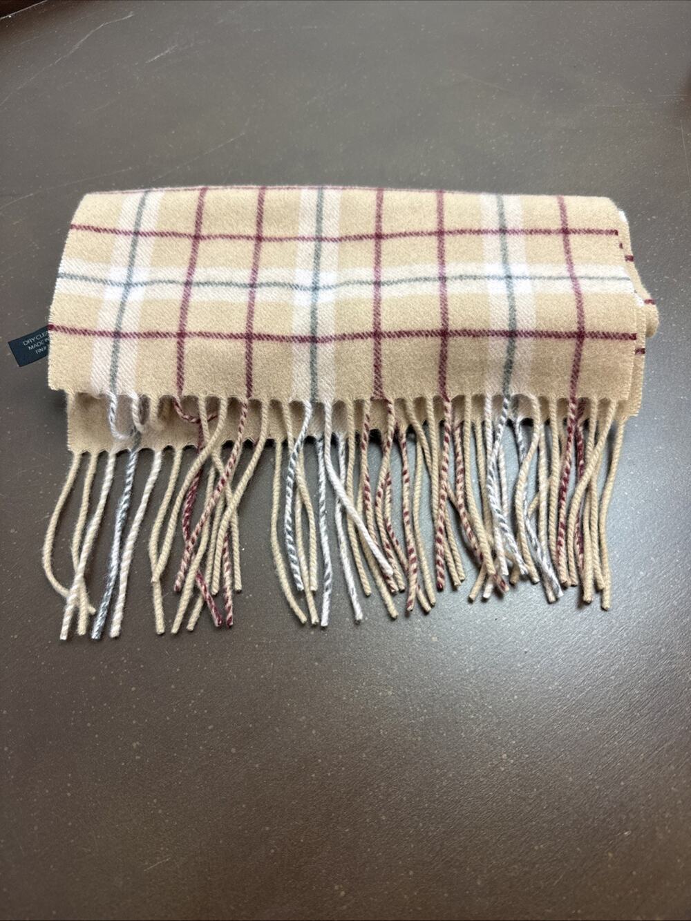 Enzo Montanani 100% Cashmere Nova Check Plaid Fringe Scarf 11.5” x 72” Preppy